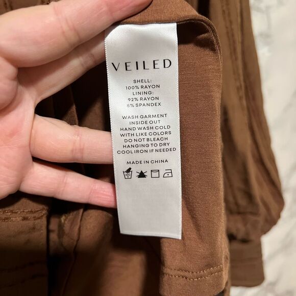 VEILED New York Textured Rayon Balloon Sleeve Blouse - Brown Cocoa - Picture 8 of 15